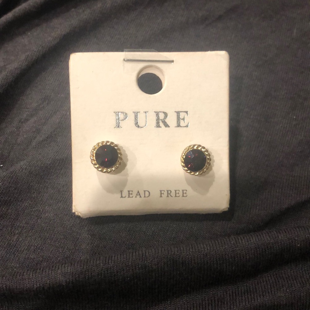 PURE Garnet Led-Free Gold Rimmed Earrings